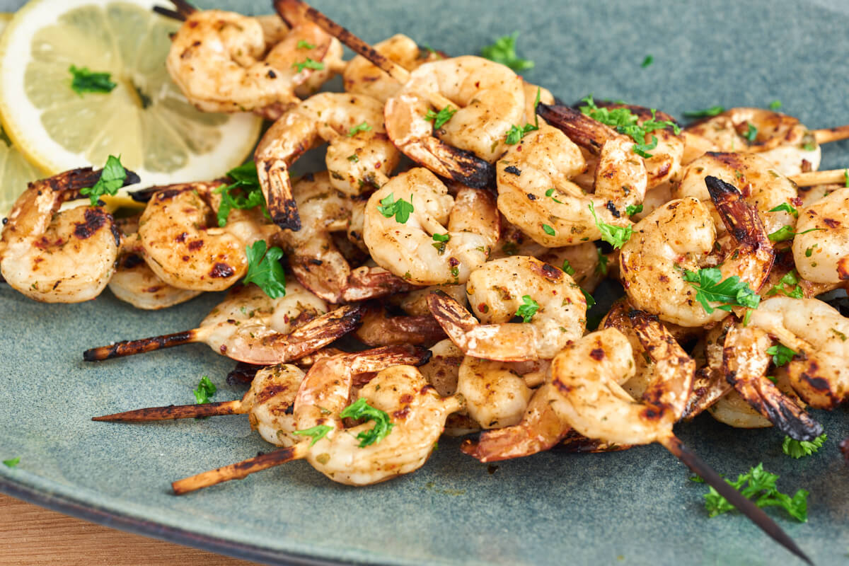 shrimp skewers on plate